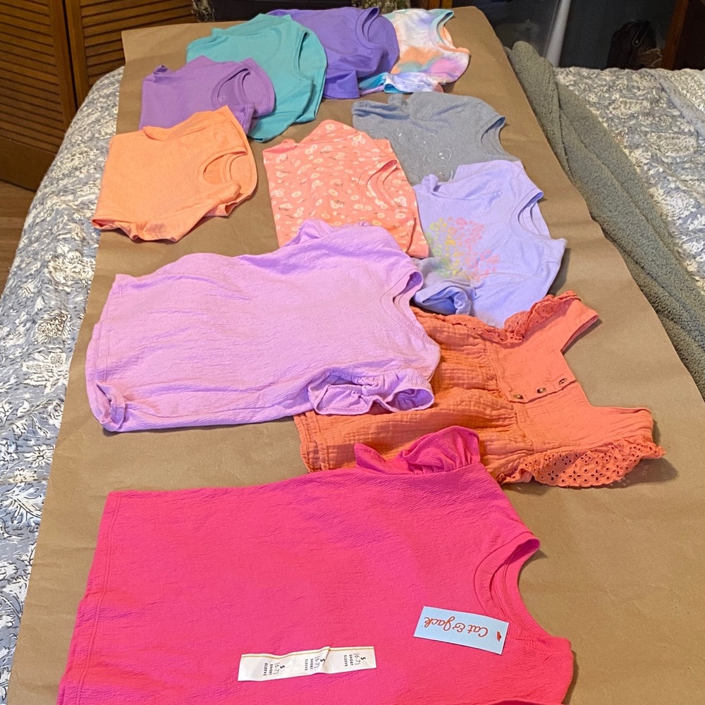 Lot of 11 little girls size S/M- 8 t shirts, 3 textured ruffle sleeve shirts